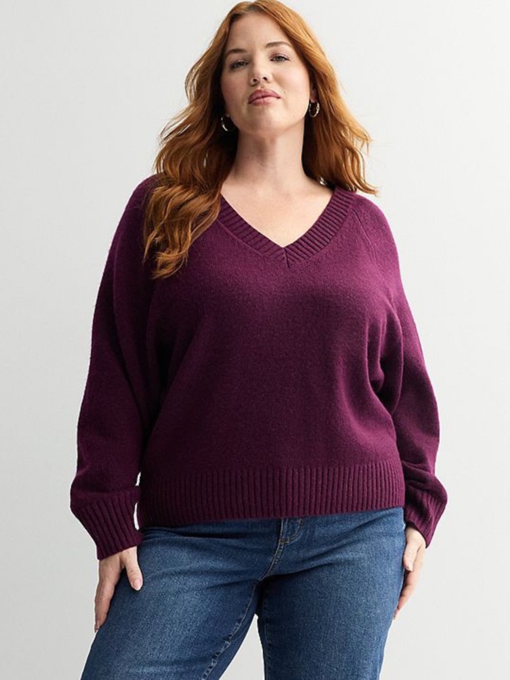 NWT Sonoma Fragrant Plum v neck pullover sweater size 1X